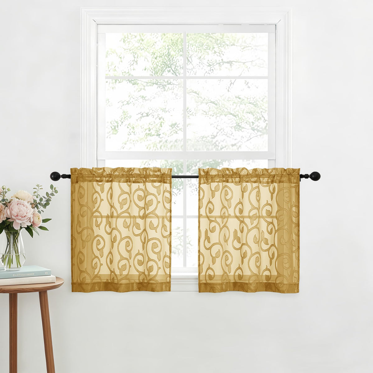 OWENIE Furman Ivory Sheer Curtains 84 inches Long for Bedroom Living Room 2 Panels Set, Jacquard Clip Light Filtering Semi Sheer Curtain Rod Pocket Window Drapes, 2 Pcs Each 40 W 84 L