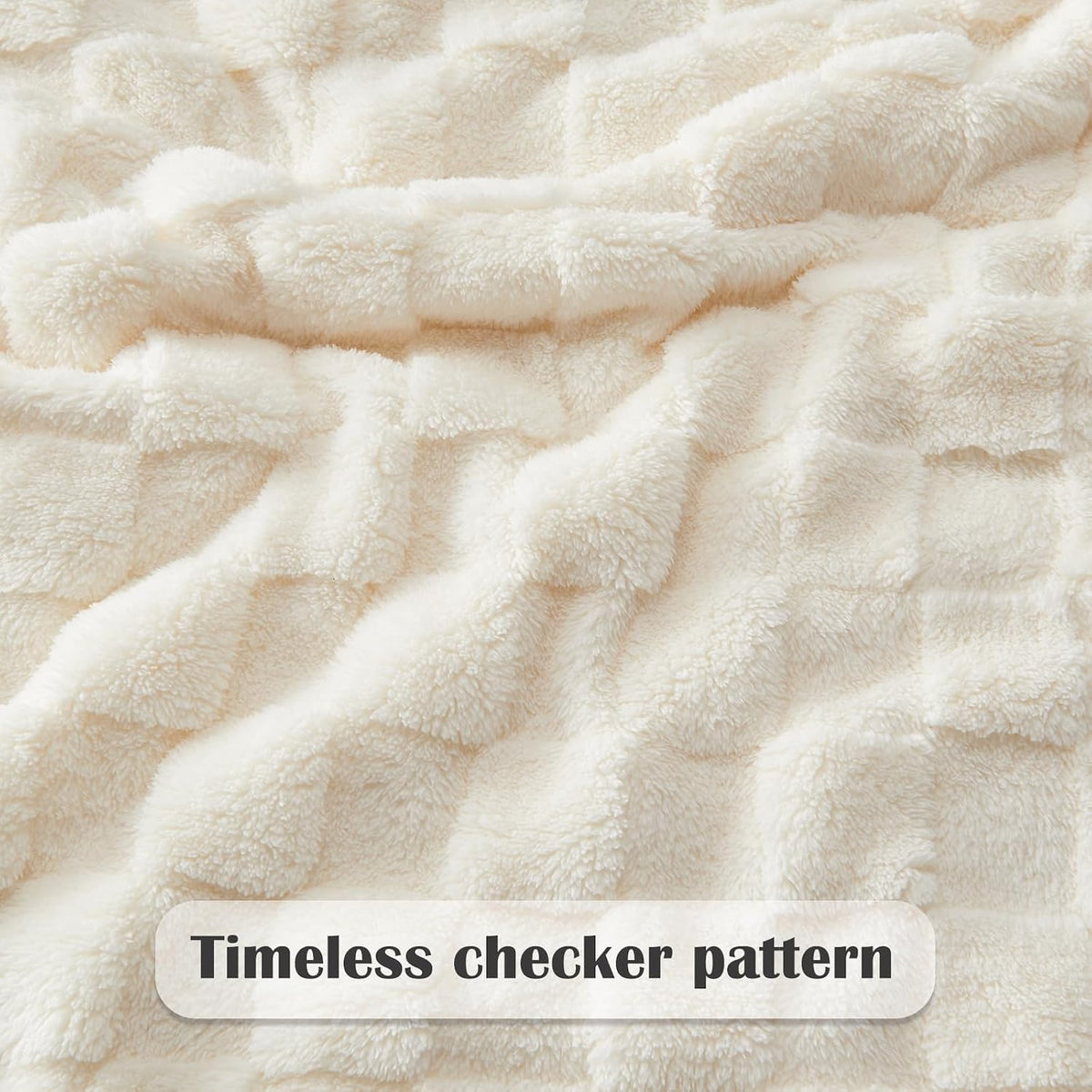NEWCOSPLAY 3D Checkered Flannel Throw Blanket, Ivory Checkered, 50"x70"