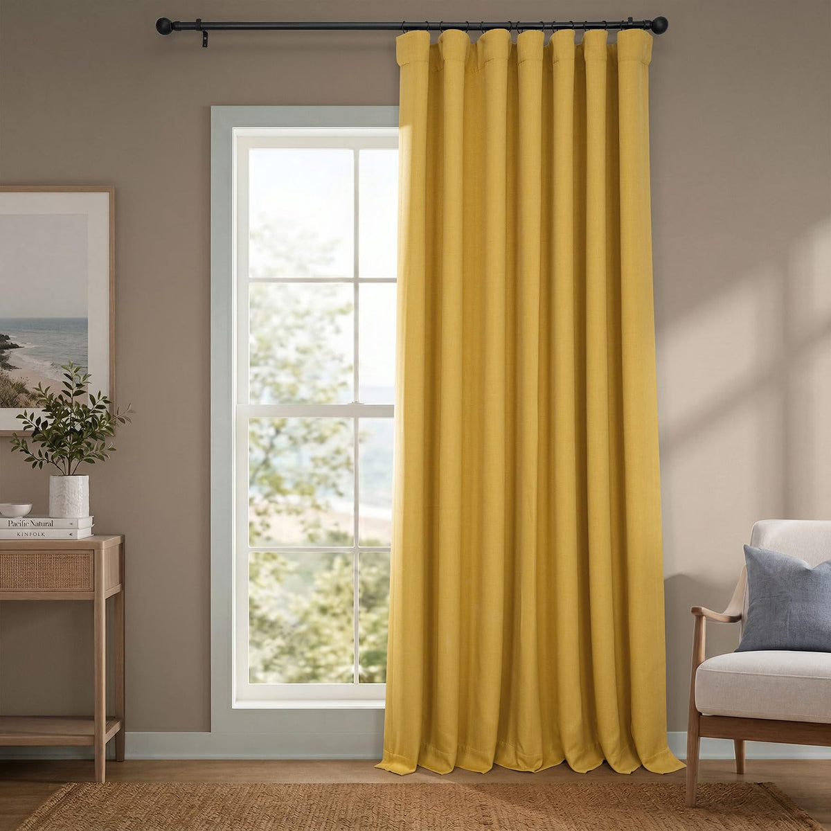 Faux Linen Curtains for Living Room (1 Panel) - 50W X 96L, Birch Taupe