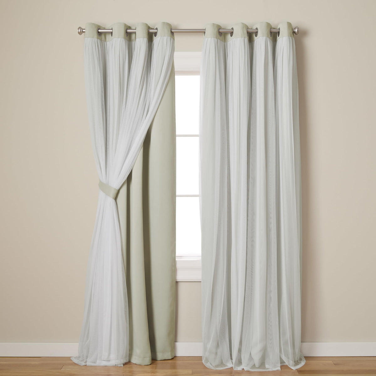 TOWN & COUNTRY LUXE Talia Double Layer Indoor Curtains, Sheer and Room Darkening Blackout, Grommet Top, Energy Efficient, 2-Pack Set, 52"x84", Rose Blush