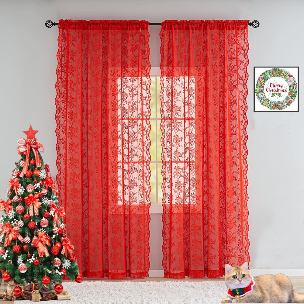 YJ YANJUN Vintage Lace Curtains 84 Inches Long-Victorian Floral Pattern Ivory Sheer Curtain Panels for Living Room Bedroom French Door, Light Filtering Drapes, 2 Panels 52W x 84L Cream