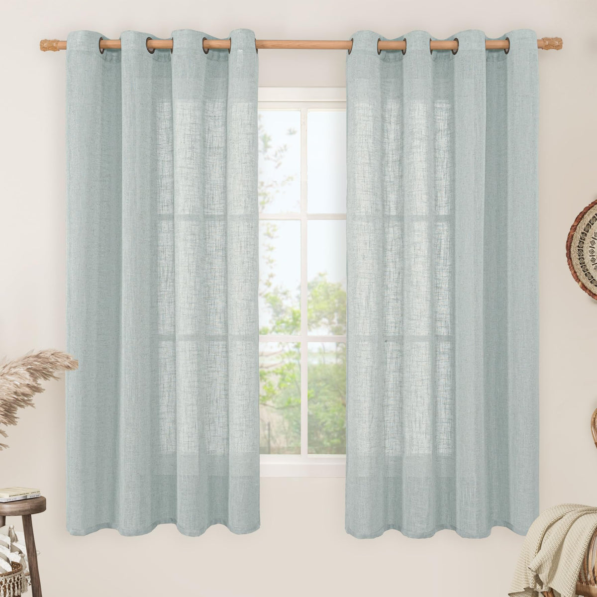 LAMIT Cream Ivory Linen Semi Sheer Curtains 84 inch Length for Bedroom