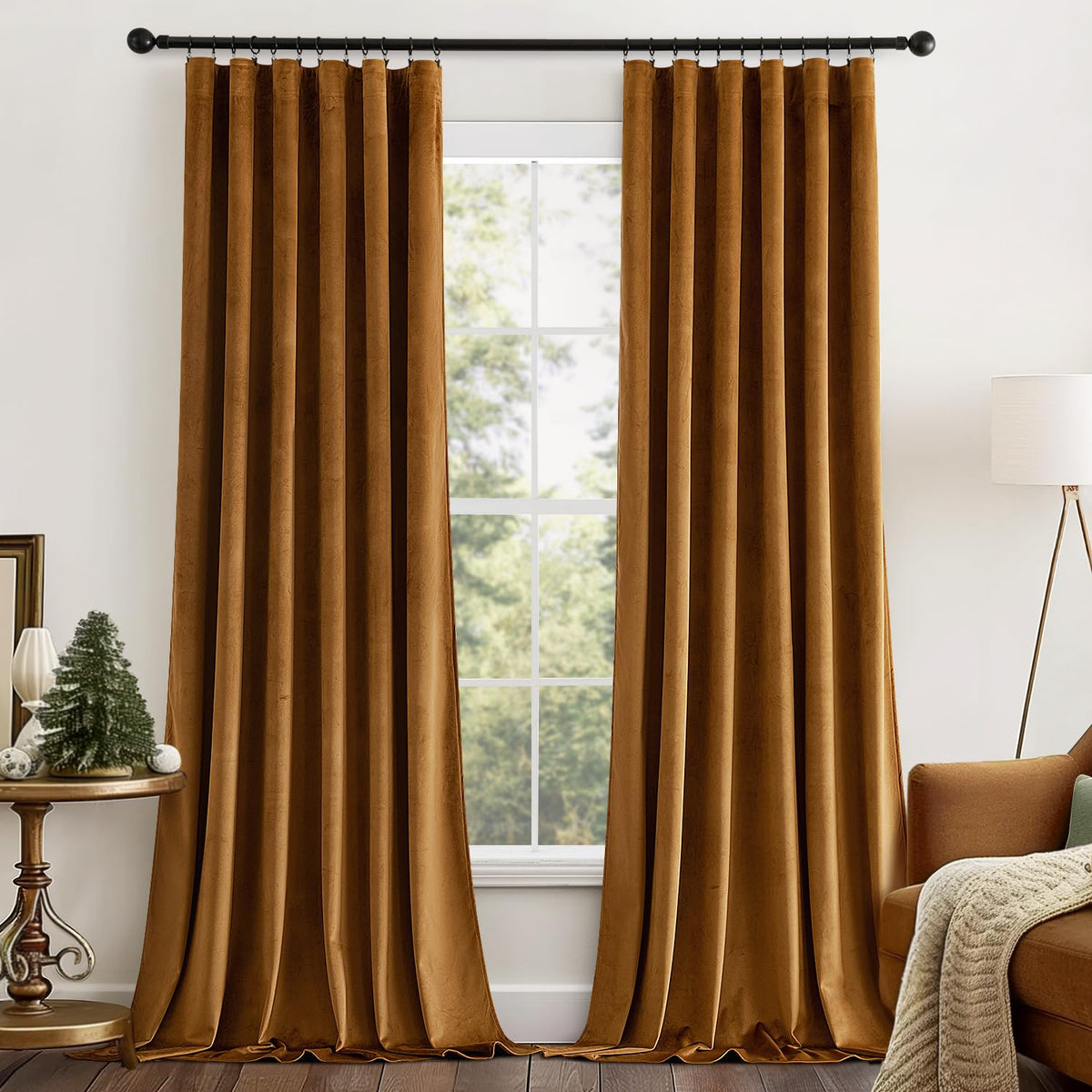 MIULEE Sage Green Velvet Pinch Pleat Blackout Curtains W52 X L108 Inches