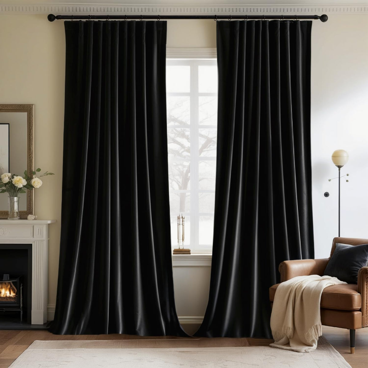 MIULEE Sage Green Velvet Pinch Pleat Blackout Curtains W52 X L108 Inches