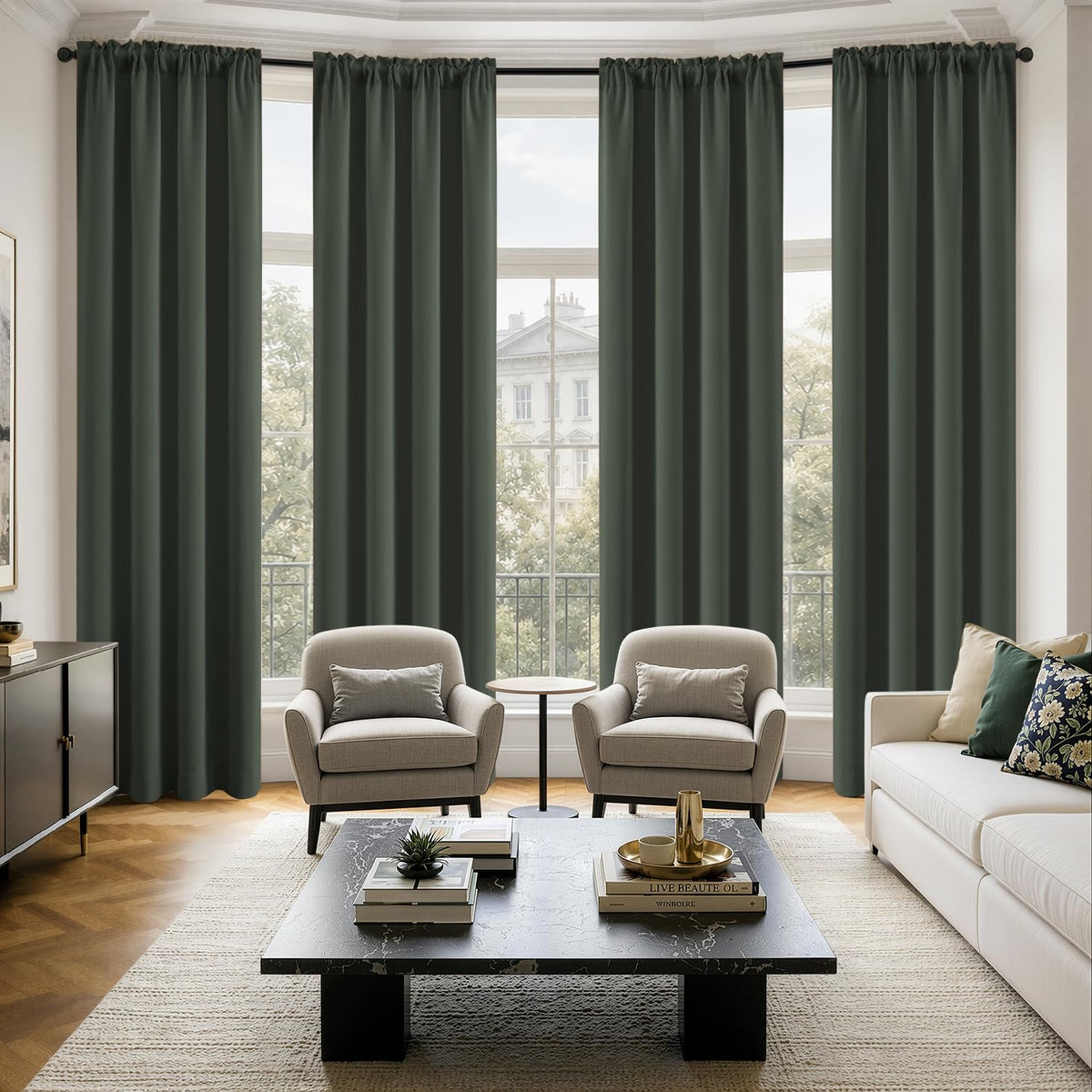 MIULEE Sage Green Blackout Curtains 63 Inch Length for Bedroom 4 Panels