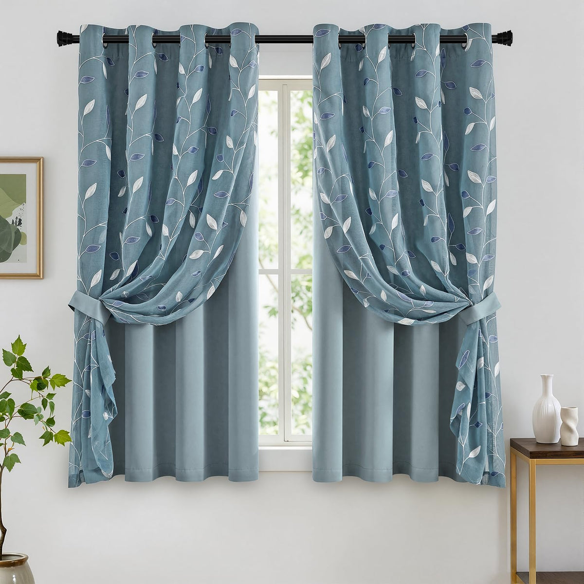 MIULEE Sage Green Double Layer Patterned Blackout Curtains 52" W x 84" L