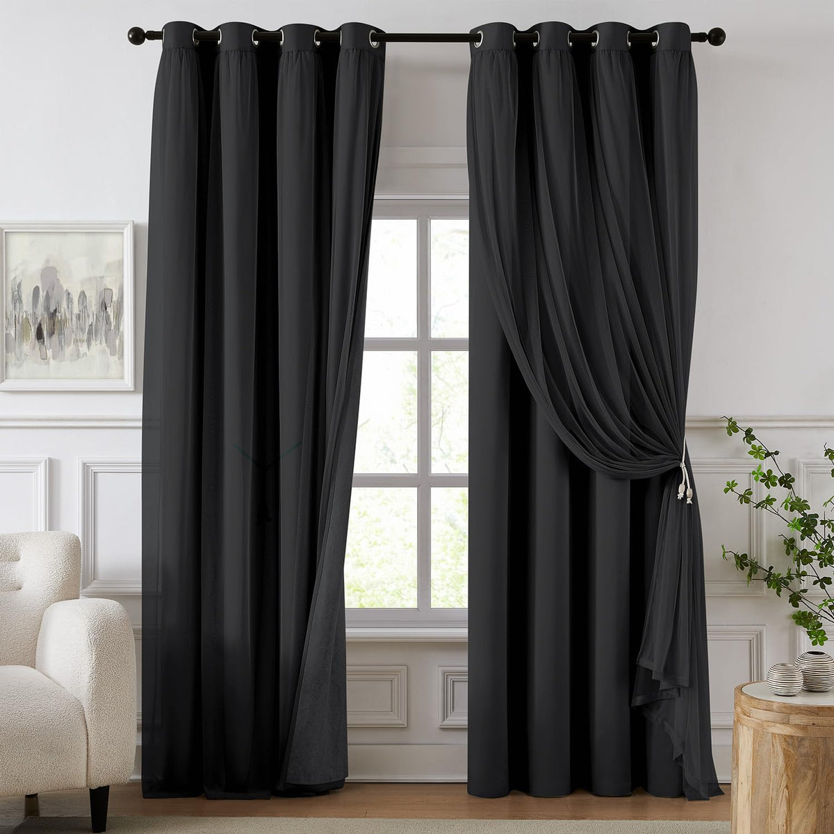100% Blackout Curtains for Bedroom, Double Layer Ivory 84" L