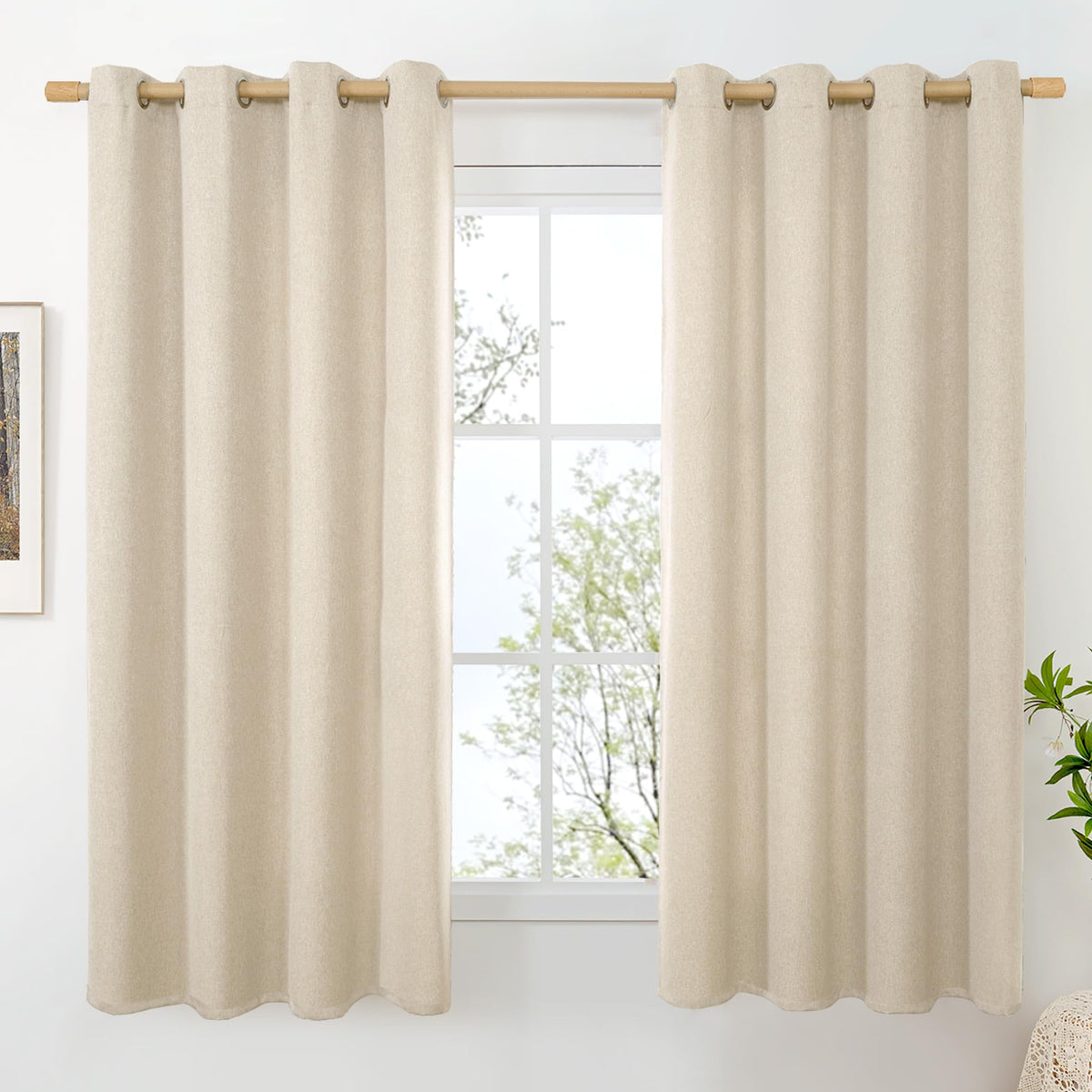 BGment Oatmeal Linen Curtains for Living Room 95 Inch Length 2 Panels Set, Privacy Drapes Light Filtering with Grommet for Farmhouse Bedroom No See Through, Each 52 Inch Wide