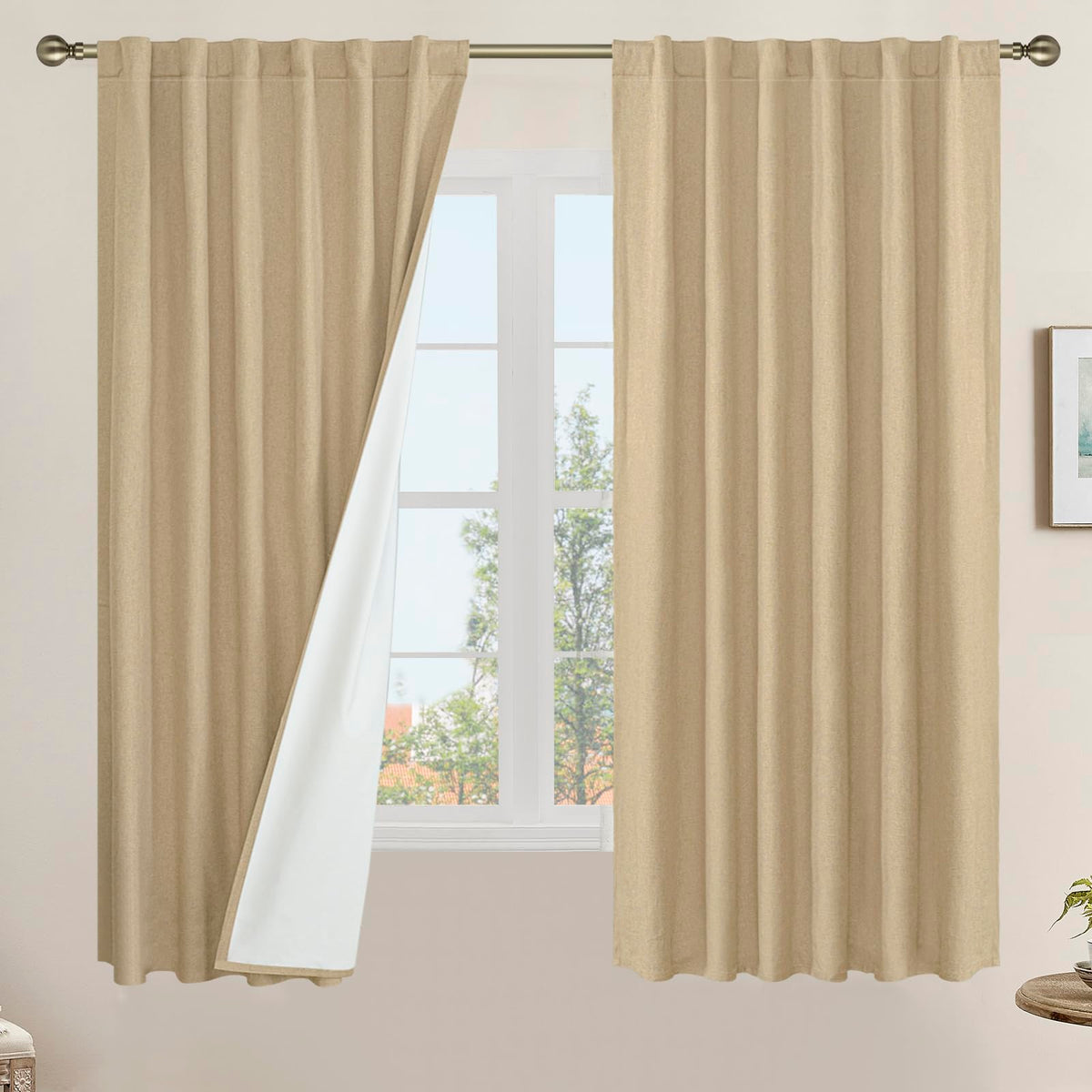 LAMIT 100% Blackout Short Linen Curtains for Cafe 40 Inch Length, Ivory