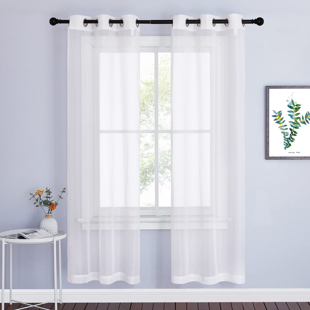 NICETOWN White Sheer Curtains & Drapes 96 inches Long for Living Room - Grommet Top Solid Lightweight & Airy Gauzy Window Treatments with Light Filtering for Bedroom, 2 Panels, W54 x L96