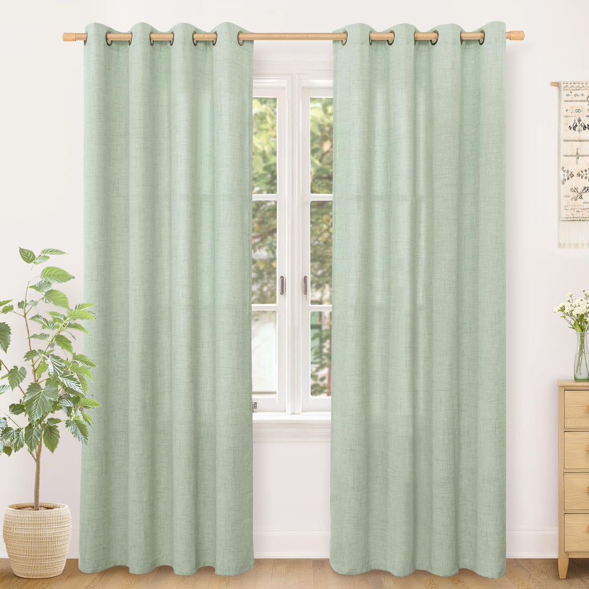 YoungsTex Linen Semi Sheer Curtains 63 Inch Length, Light Filtering Drapes