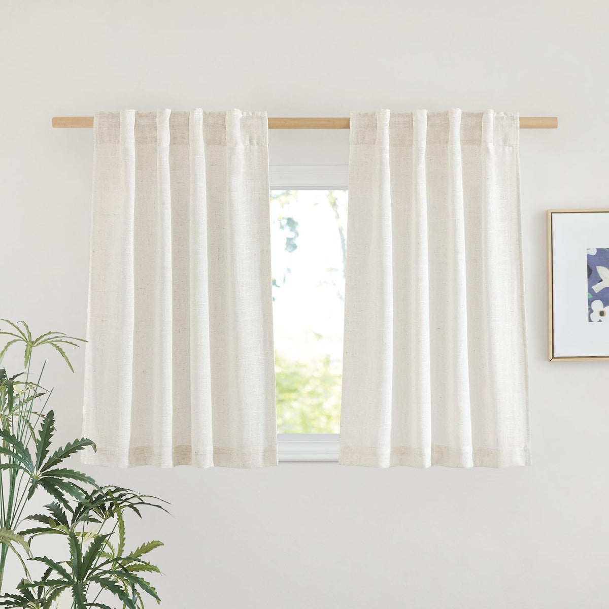 NICETOWN White Linen Sheer Curtains and Drapes 84 inches Long, Rod Pocket & Back Tab semitransparent with Light Through Vertical Window Treatments for Sliding Glass Door & Living Room, 52"W, Set of 2