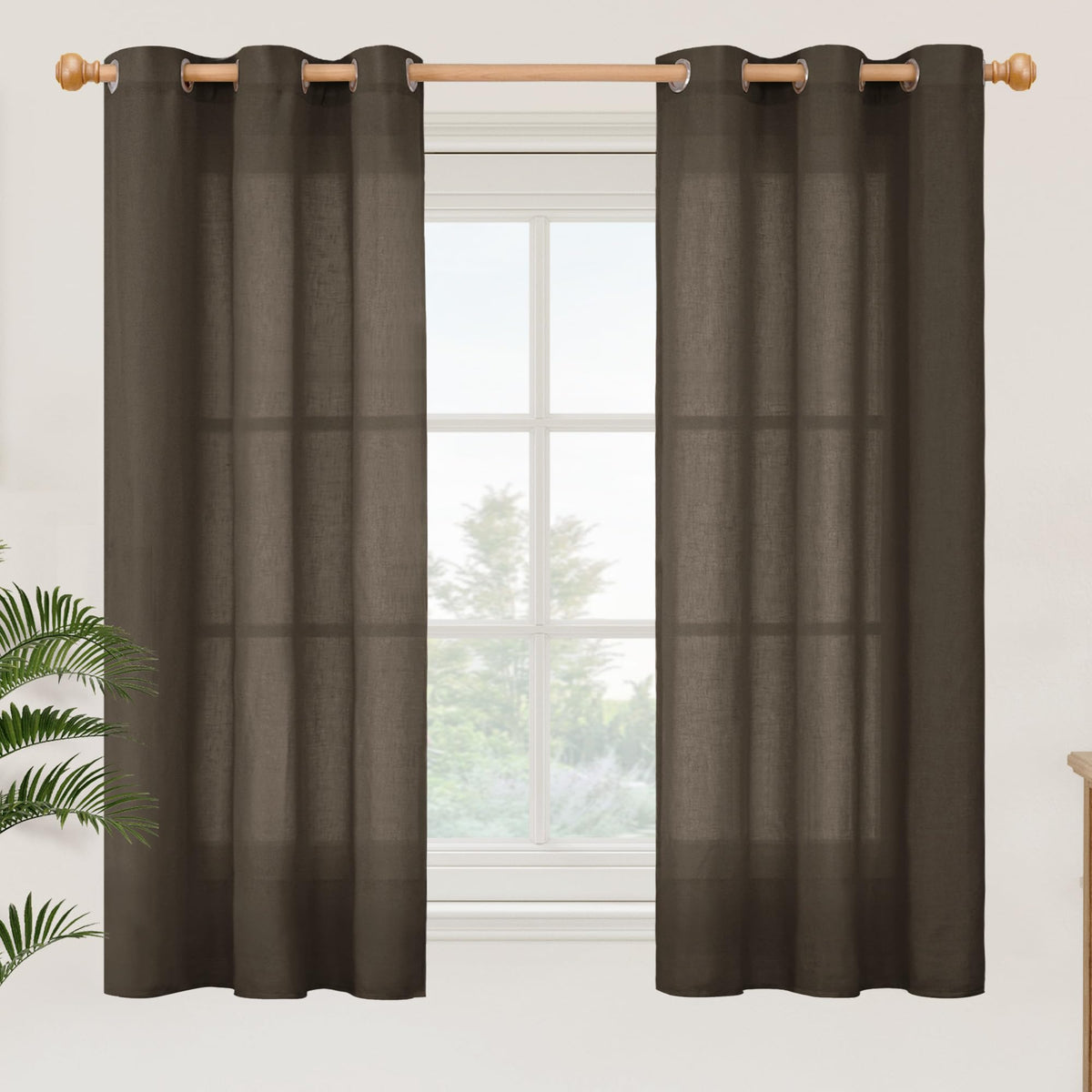 YoungsTex Linen Semi Sheer Curtains 63 Inch Length, Light Filtering Drapes