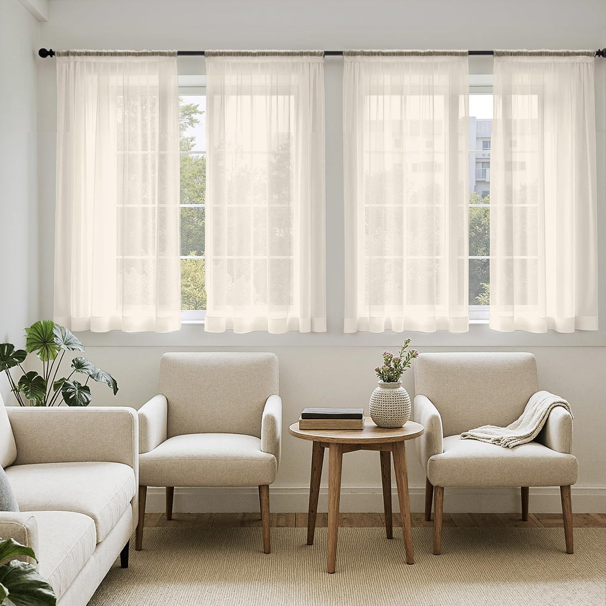 MIULEE Beige Sheer Curtains 84 Inches Long 4 Panels 42 x 84 Inches