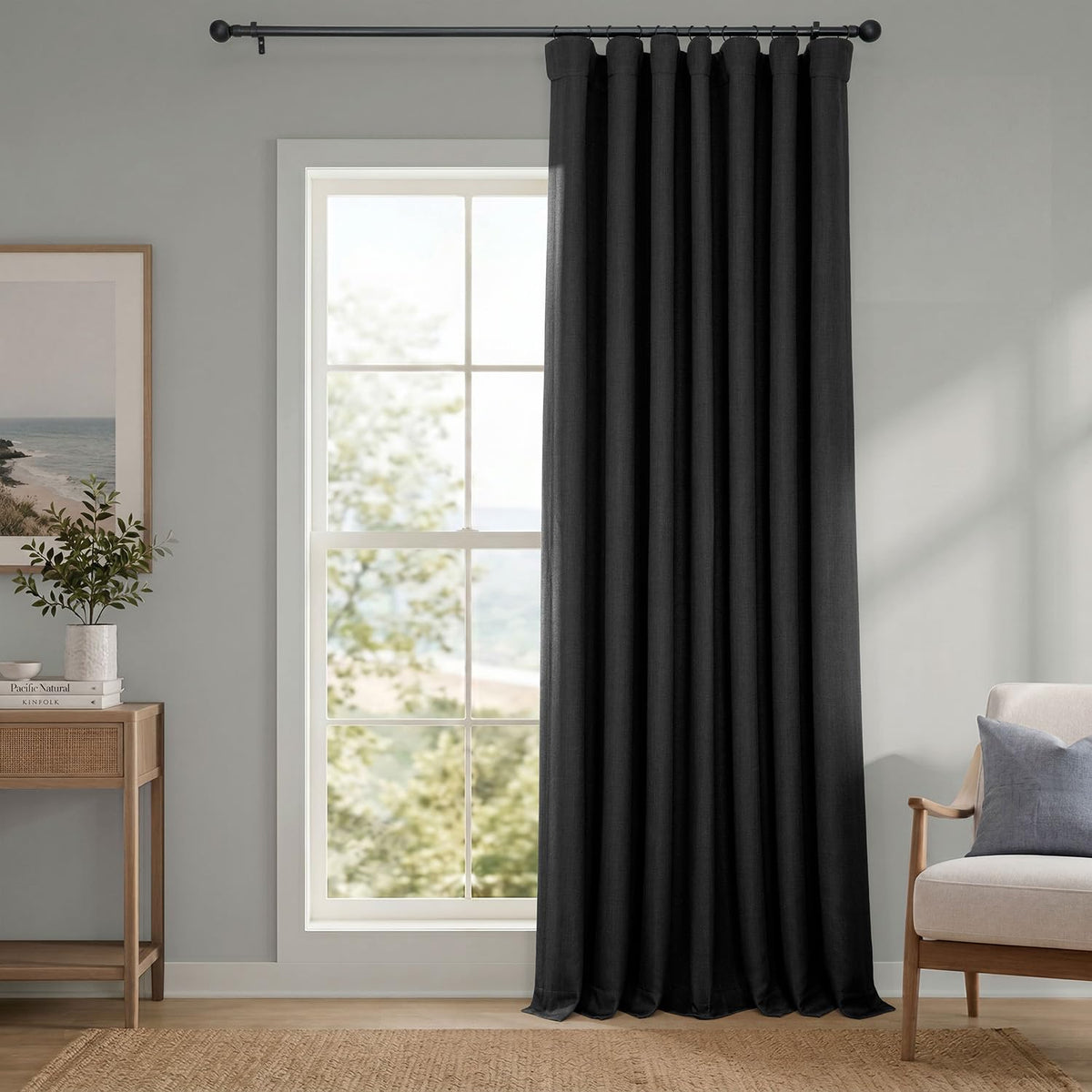 Faux Linen Curtains for Living Room (1 Panel) - 50W X 96L, Birch Taupe