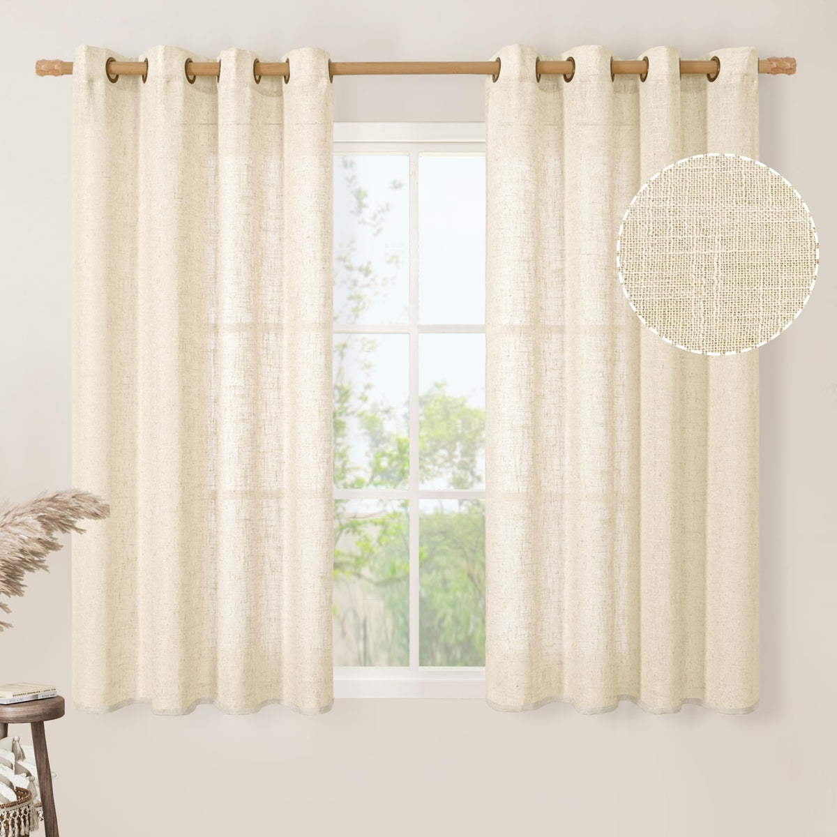 LAMIT Cream Ivory Linen Semi Sheer Curtains 84 inch Length for Bedroom