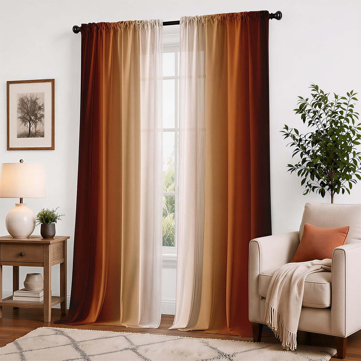 Burnt Orange Curtains 84 Inch Length for Living Room,2 Panels