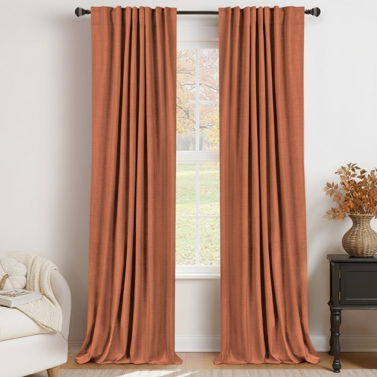 Linen Total Blackout Curtains for Bedroom Living Room 84 Inch, Cream