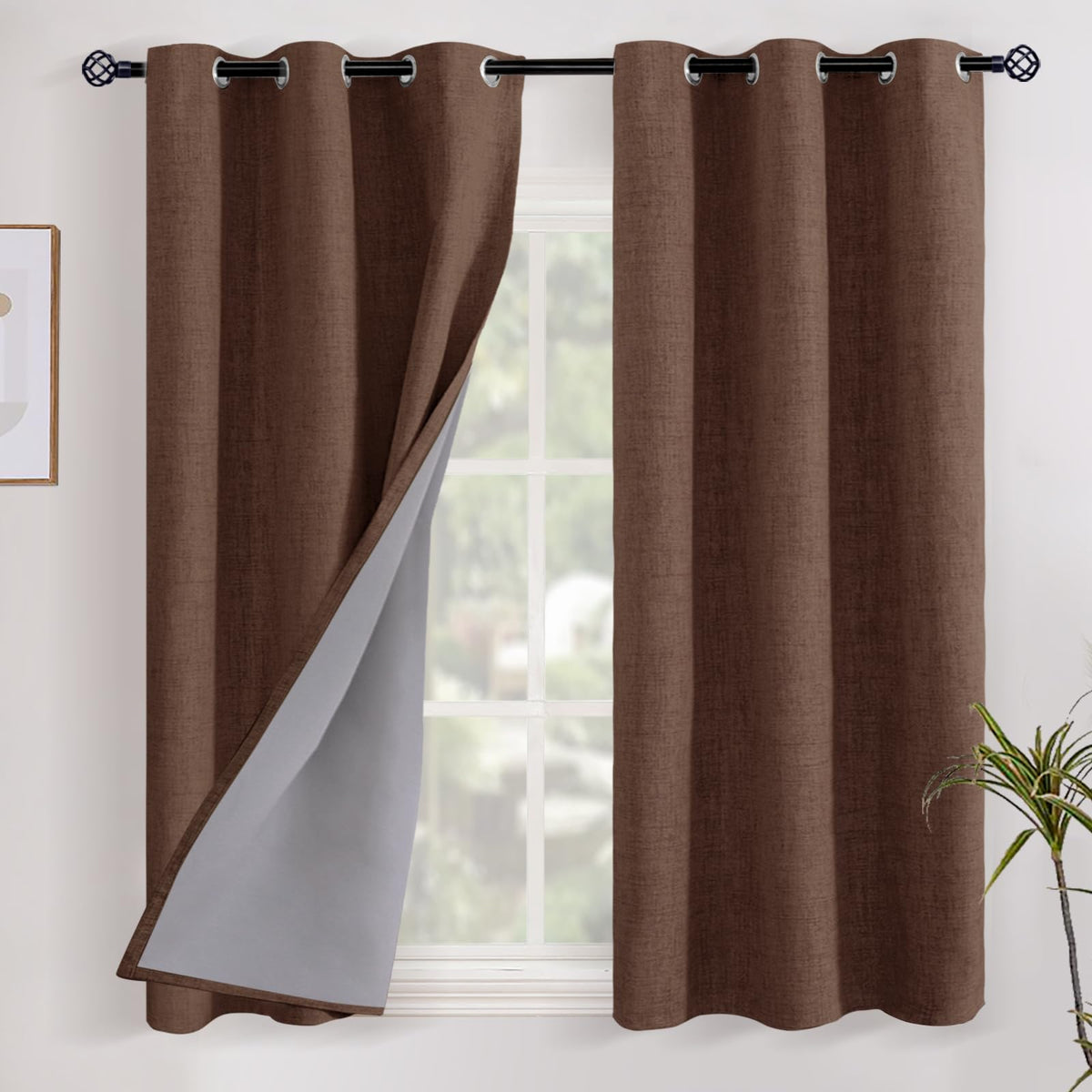 YoungsTex Linen Blackout Curtains 63 Inch Length Bedroom Beige Darkening