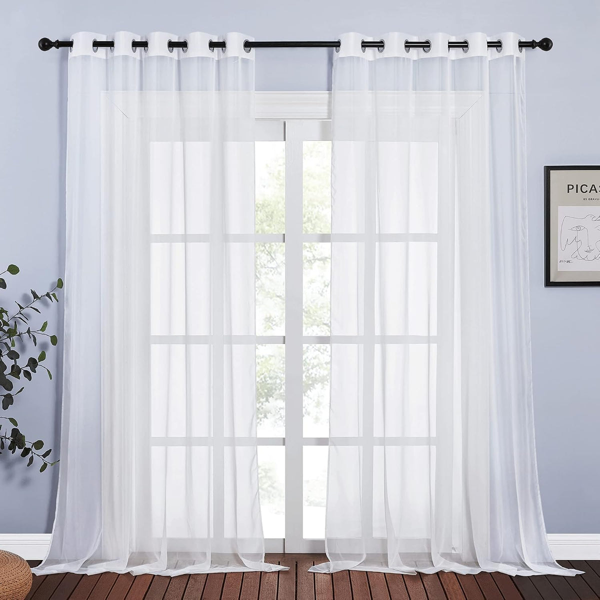 NICETOWN White Sheer Curtains & Drapes 96 inches Long for Living Room - Grommet Top Solid Lightweight & Airy Gauzy Window Treatments with Light Filtering for Bedroom, 2 Panels, W54 x L96
