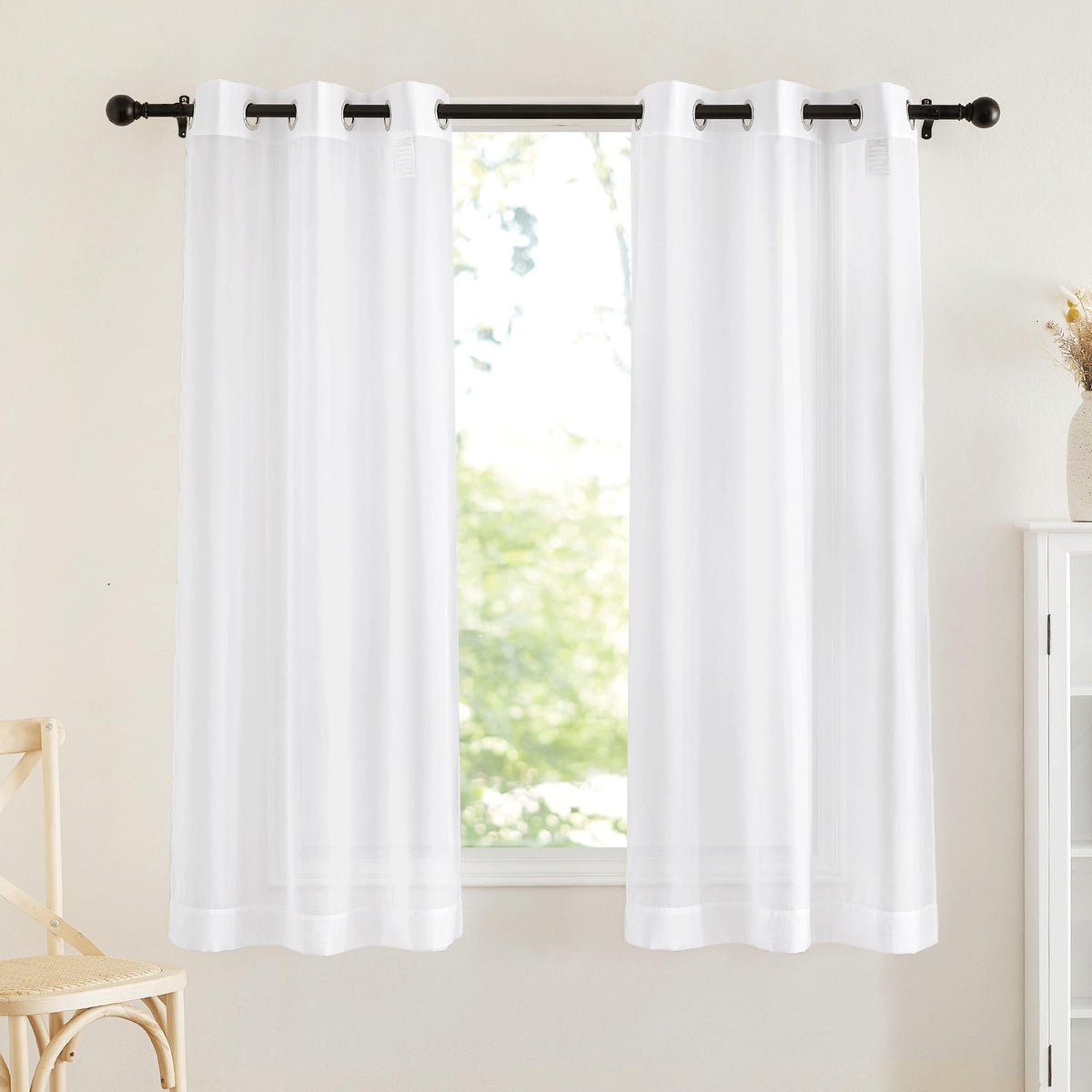 NICETOWN White Sheer Curtains & Drapes 96 inches Long for Living Room - Grommet Top Solid Lightweight & Airy Gauzy Window Treatments with Light Filtering for Bedroom, 2 Panels, W54 x L96