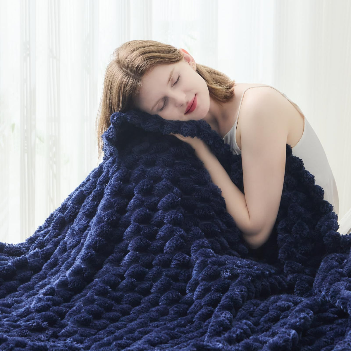 NEWCOSPLAY Fleece Ribbed Cozy Throw Blanket for Couch, Pink, 50"x60"