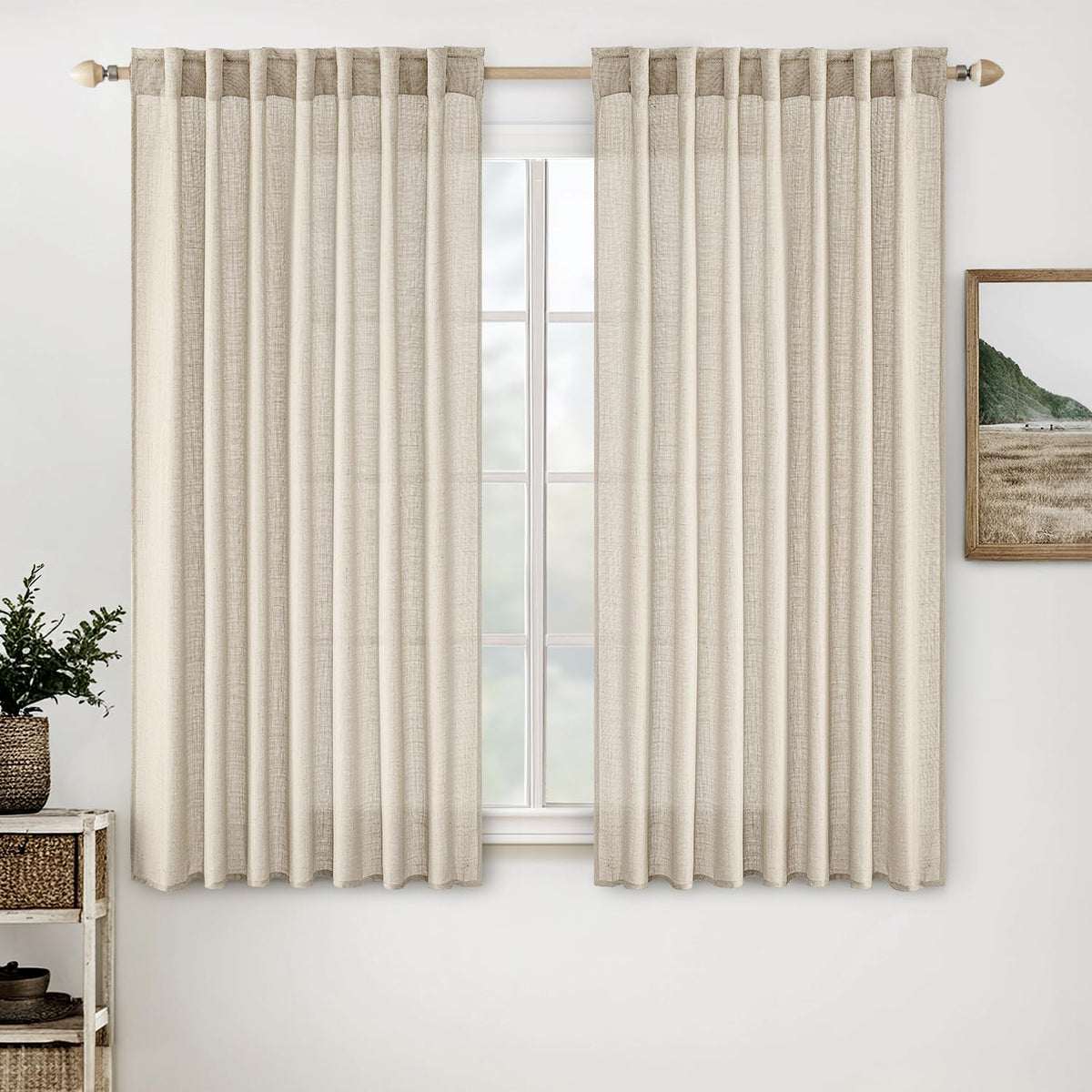 MIULEE Taupe Linen Curtains 52x84 Inch Length for Bedroom and Living Room
