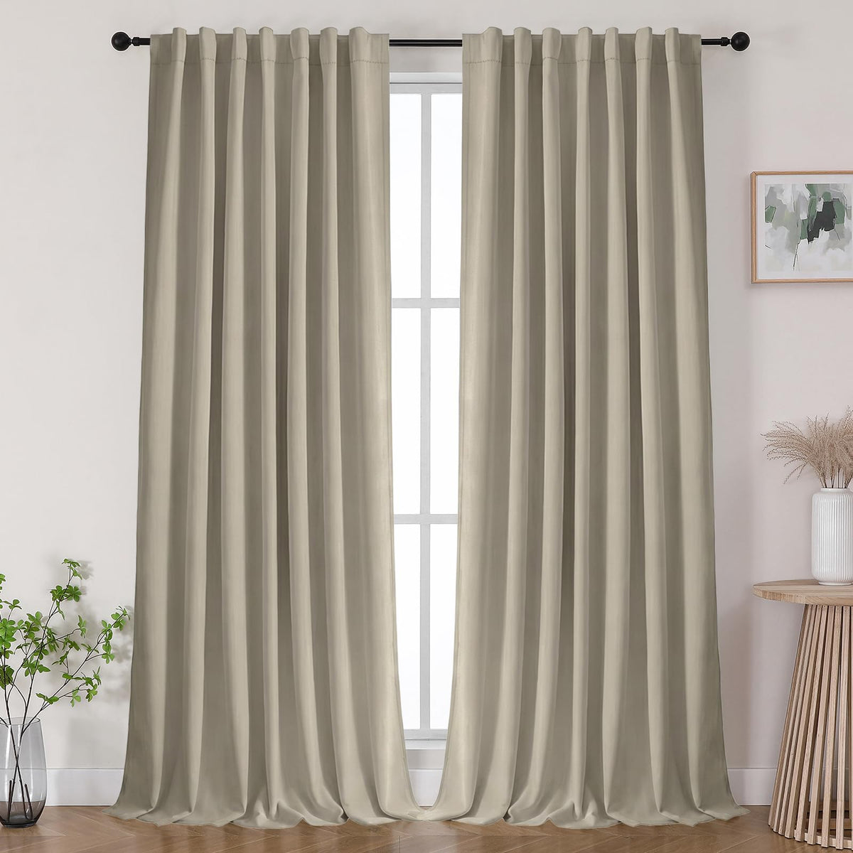 Joydeco White Blackout Curtains 96 Inches Long - 100% Blackout Curtain 2 Panel Set, Rod Pocket & Back Tabs Thermal Insulated Window Drapes for Bedroom Living Room (Pure White,52" Wx96 L)