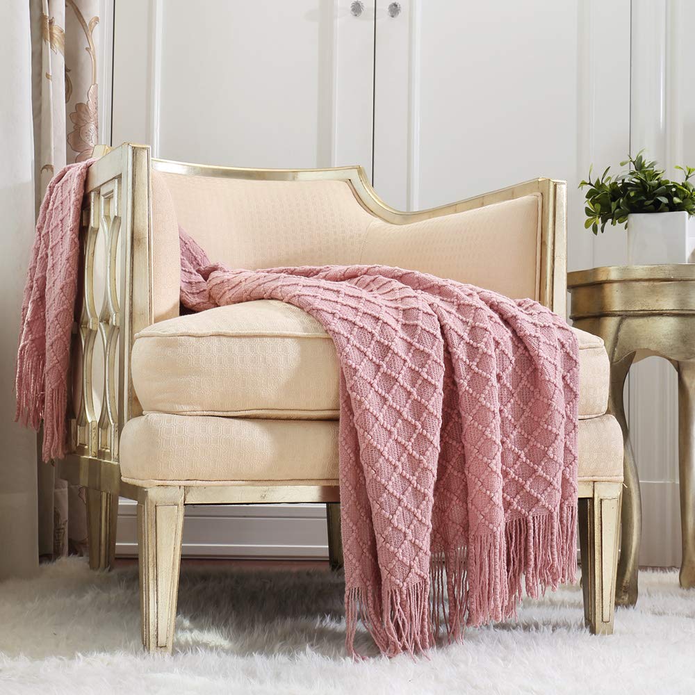 CREVENT Farmhouse Boho Knitted Throw Blanket for Couch Sofa Chair Bed Home Decoration, Soft Warm Cozy Light Weight for Spring Summer Fall (50''X60'' Off White/Ivory/Cream)