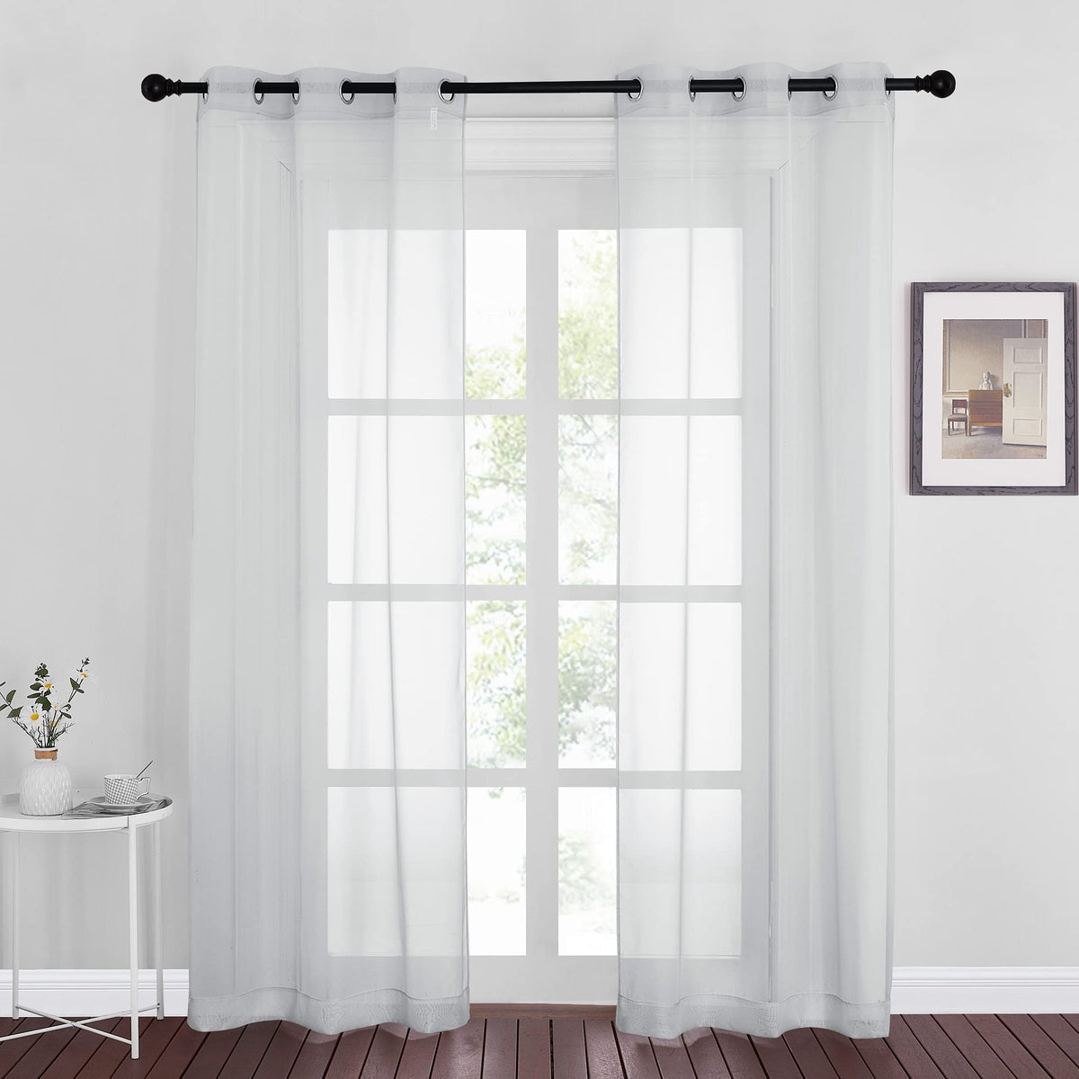 NICETOWN White Sheer Curtains & Drapes 96 inches Long for Living Room - Grommet Top Solid Lightweight & Airy Gauzy Window Treatments with Light Filtering for Bedroom, 2 Panels, W54 x L96