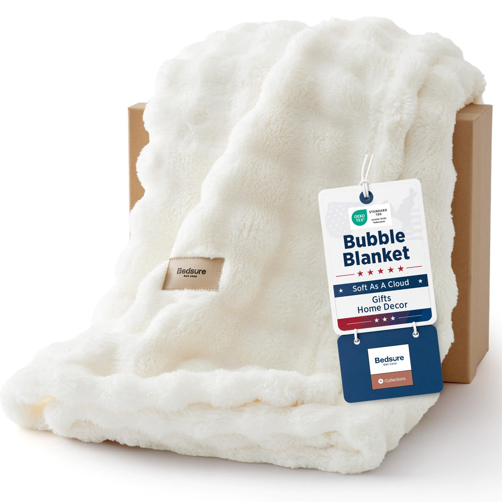 Bedsure Cloud Bubble Blanket, Soft Cozy Throw, Off White, 50"×60"
