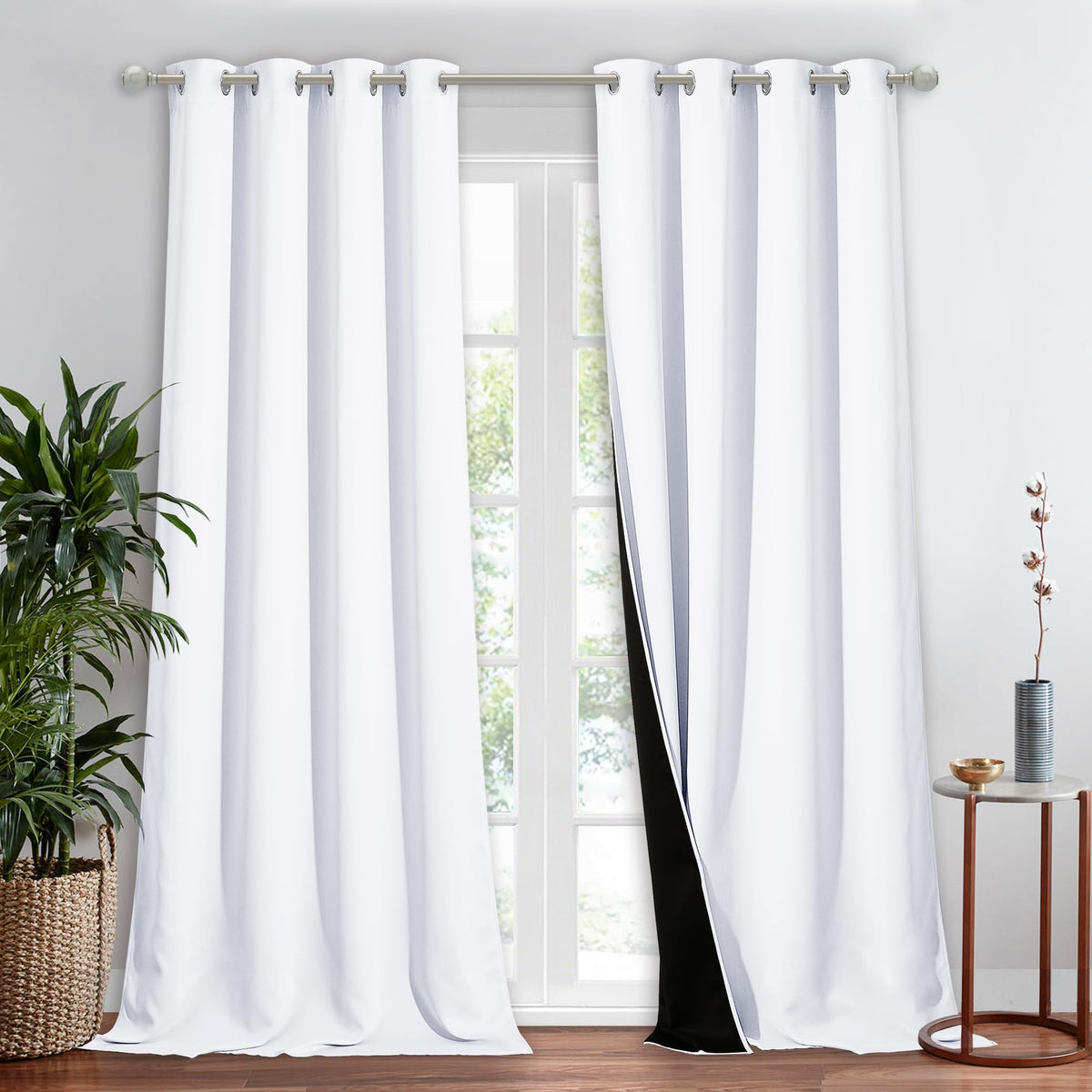 NICETOWN 100% Blackout Curtain 54 inches Long, Double-Deck Completely Blackout Window Treatment Thermal Insulated Lined Drape for Small Window (White, 1 PC, 52 inches Width Each Panel)
