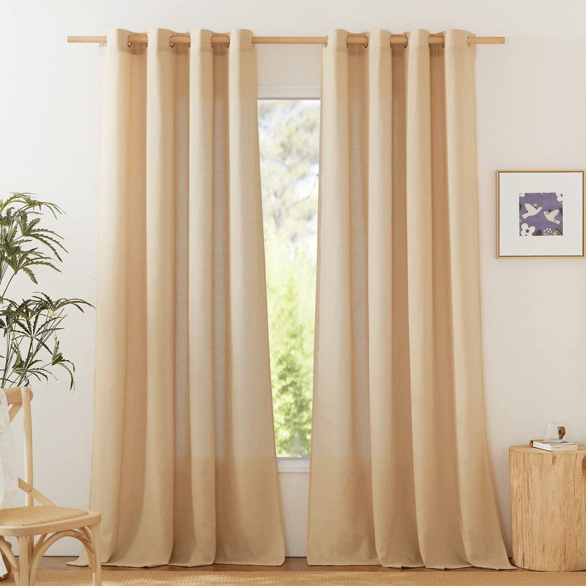 NICETOWN Natural Linen Curtains 84 inch Long 2 Panels Set, Grommet Top Thick Linen Burlap Semi Sheer Vertical Drapes Privacy Assured with Light Filtering for Bedroom/Living Room, W55 x L84