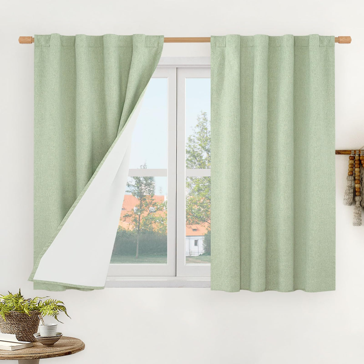 LAMIT 100% Blackout Short Linen Curtains for Cafe 40 Inch Length, Ivory