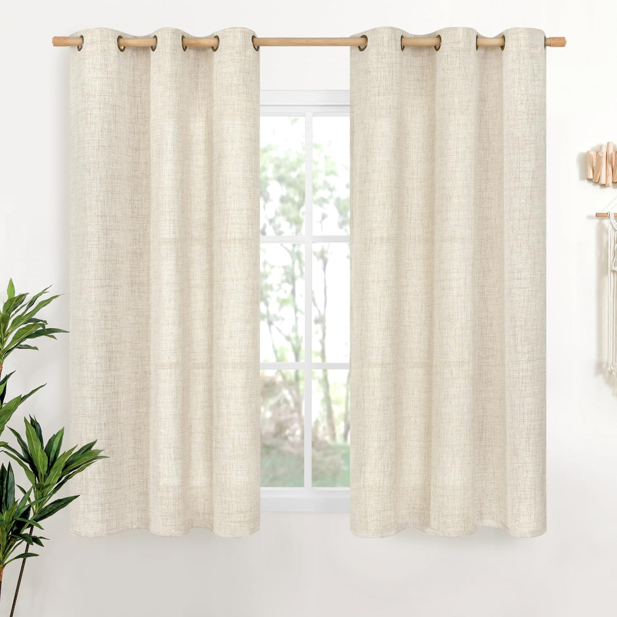YoungsTex Linen Semi Sheer Curtains 63 Inch Length, Light Filtering Drapes