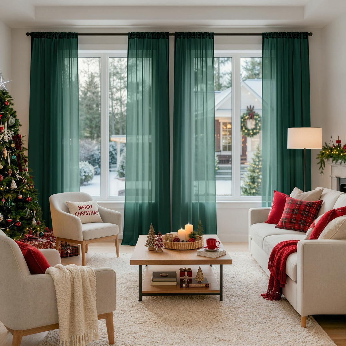 MIULEE Beige Sheer Curtains 84 Inches Long 4 Panels 42 x 84 Inches