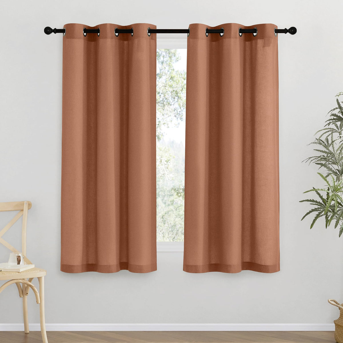NICETOWN Natural Linen Curtains 84 inch Long 2 Panels Set, Grommet Top Thick Linen Burlap Semi Sheer Vertical Drapes Privacy Assured with Light Filtering for Bedroom/Living Room, W55 x L84