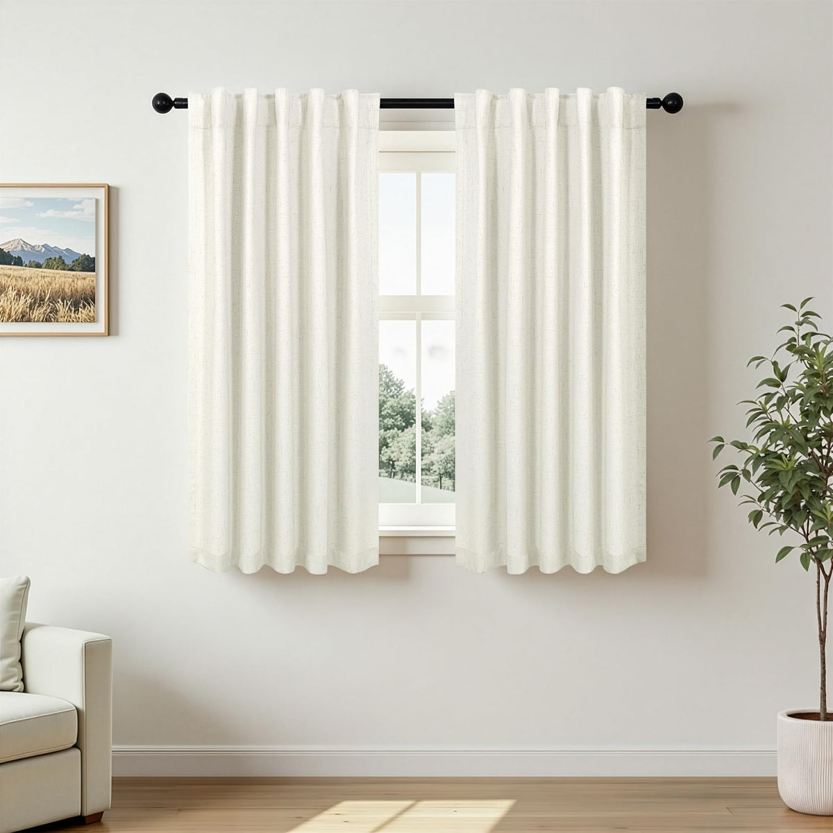 100% Blackout Curtains 84 Inch Length 2 Panels Set Neutral Boho Linen Farmhouse for Bedroom Windows Living Room Darkening Thermal Insulated Drapes Natural Cream Ivory 7ft Long Back Tab Pleated Pocket