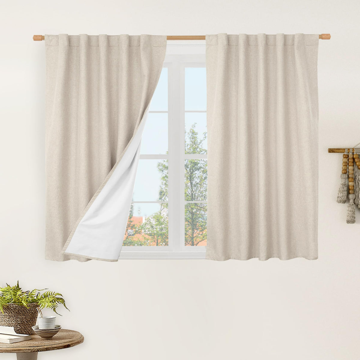 LAMIT 100% Blackout Short Linen Curtains for Cafe 40 Inch Length, Ivory