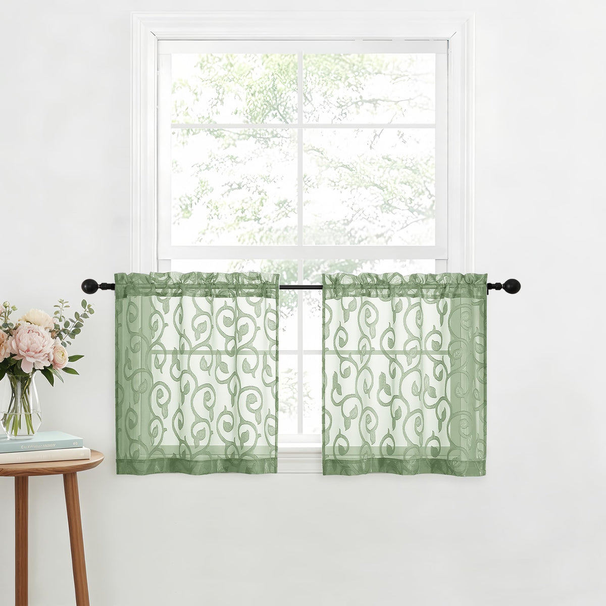 OWENIE Furman Ivory Sheer Curtains 84 inches Long for Bedroom Living Room 2 Panels Set, Jacquard Clip Light Filtering Semi Sheer Curtain Rod Pocket Window Drapes, 2 Pcs Each 40 W 84 L