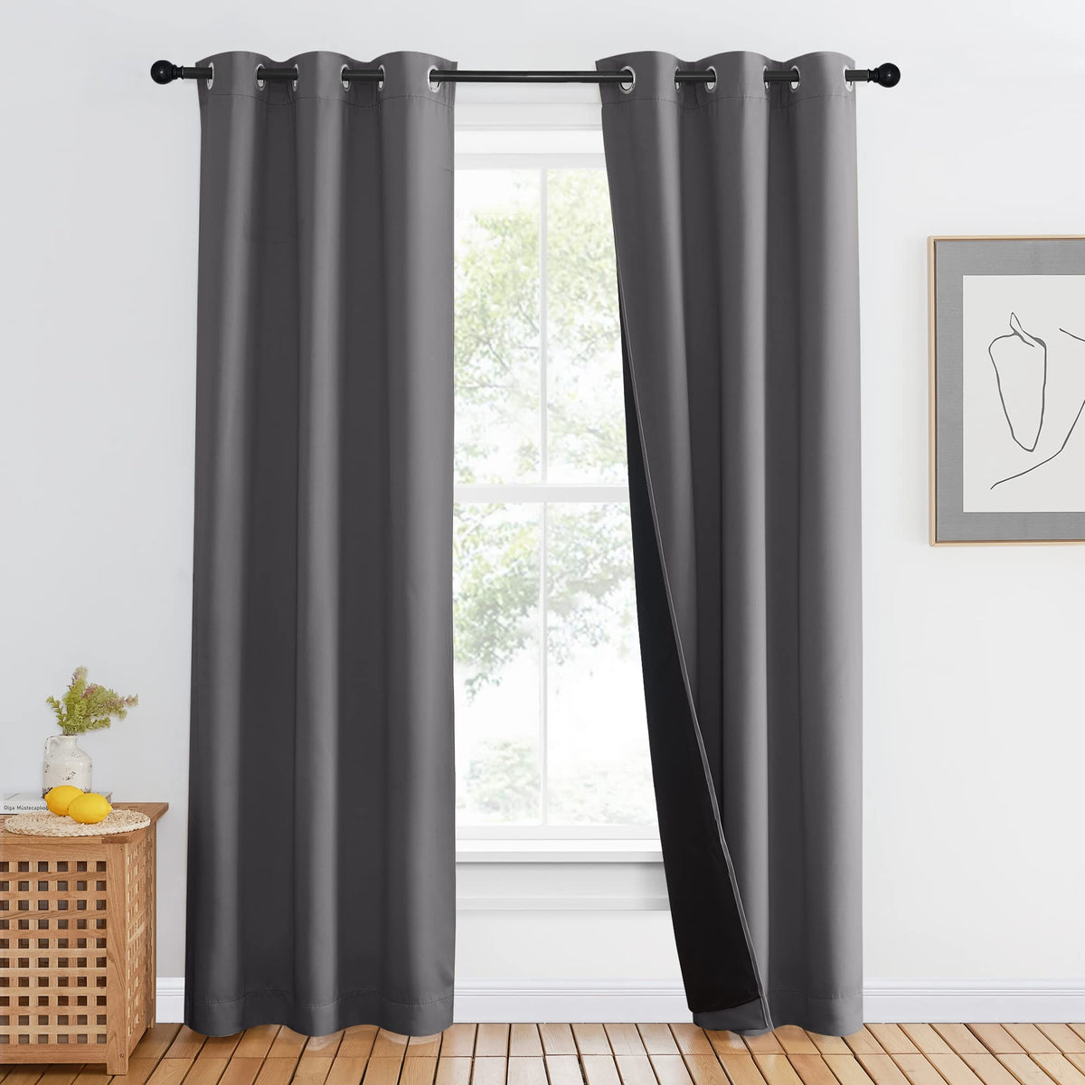 NICETOWN 100% Blackout Curtain 54 inches Long, Double-Deck Completely Blackout Window Treatment Thermal Insulated Lined Drape for Small Window (White, 1 PC, 52 inches Width Each Panel)