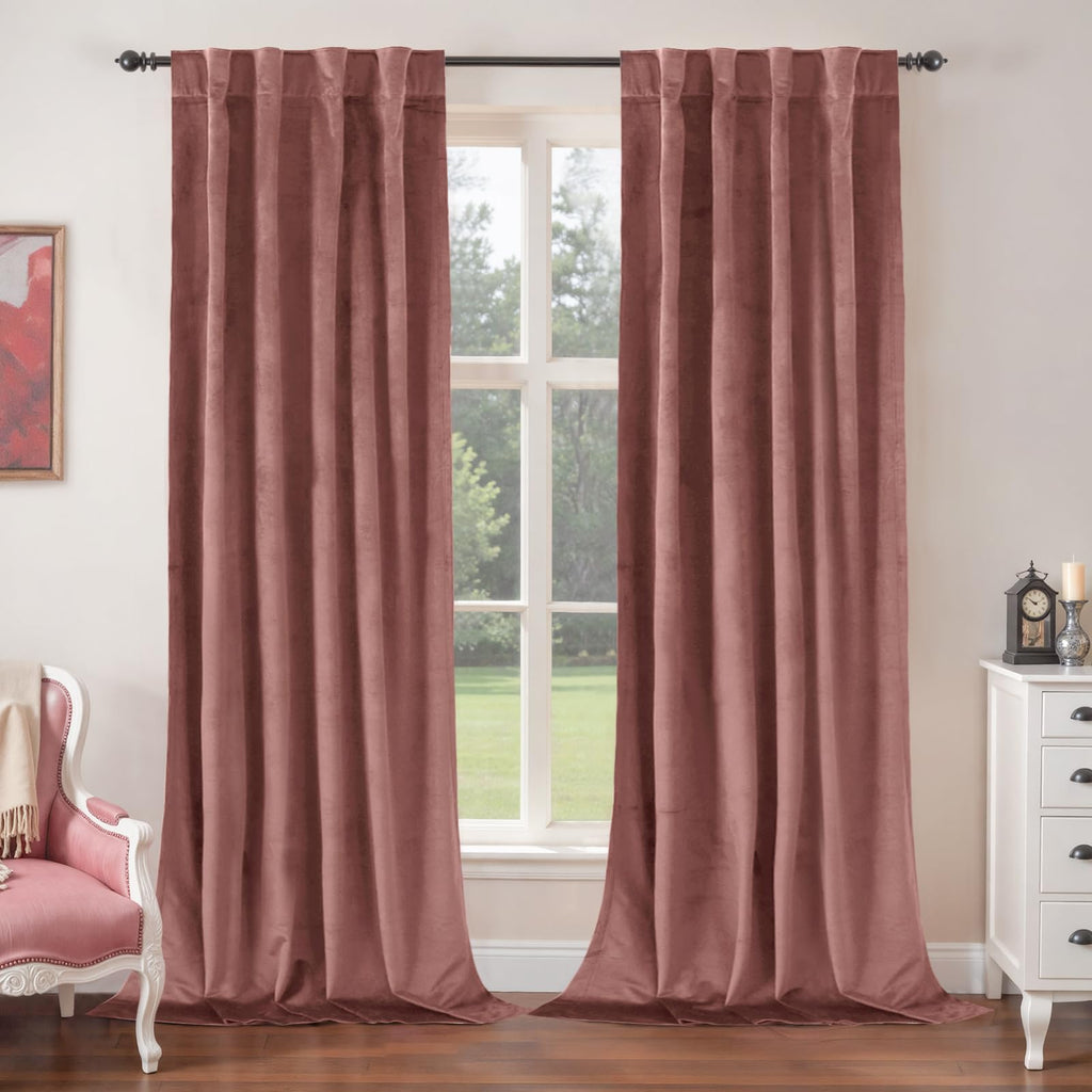 BGment Christmas Red Velvet Curtains 96 Inches for Living Room, Thermal Room Darkening Curtains Sound Reduce Drapes with Back Tab and Rod Pocket for French Door, 2 Panels, 52 x 96 Inch