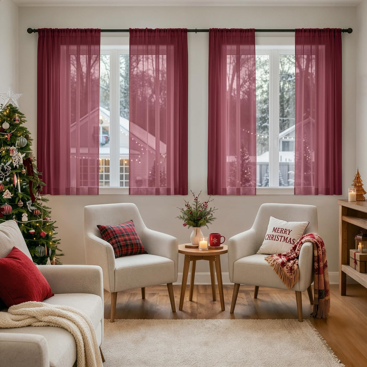 MIULEE Beige Sheer Curtains 84 Inches Long 4 Panels 42 x 84 Inches
