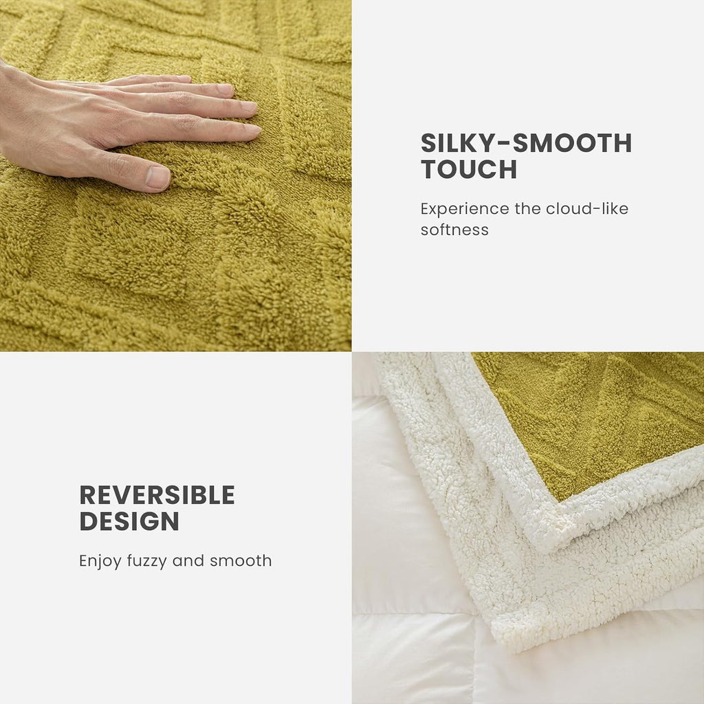 Sherpa Throw Blanket for Couch, and Bed, Queen 90"x90", Mustard