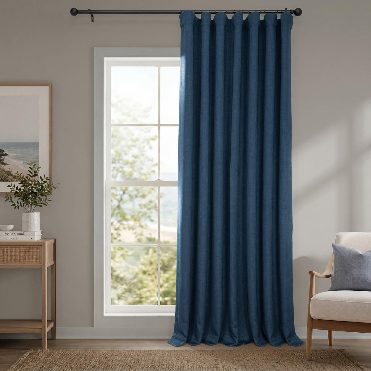 Faux Linen Curtains for Living Room (1 Panel) - 50W X 96L, Birch Taupe