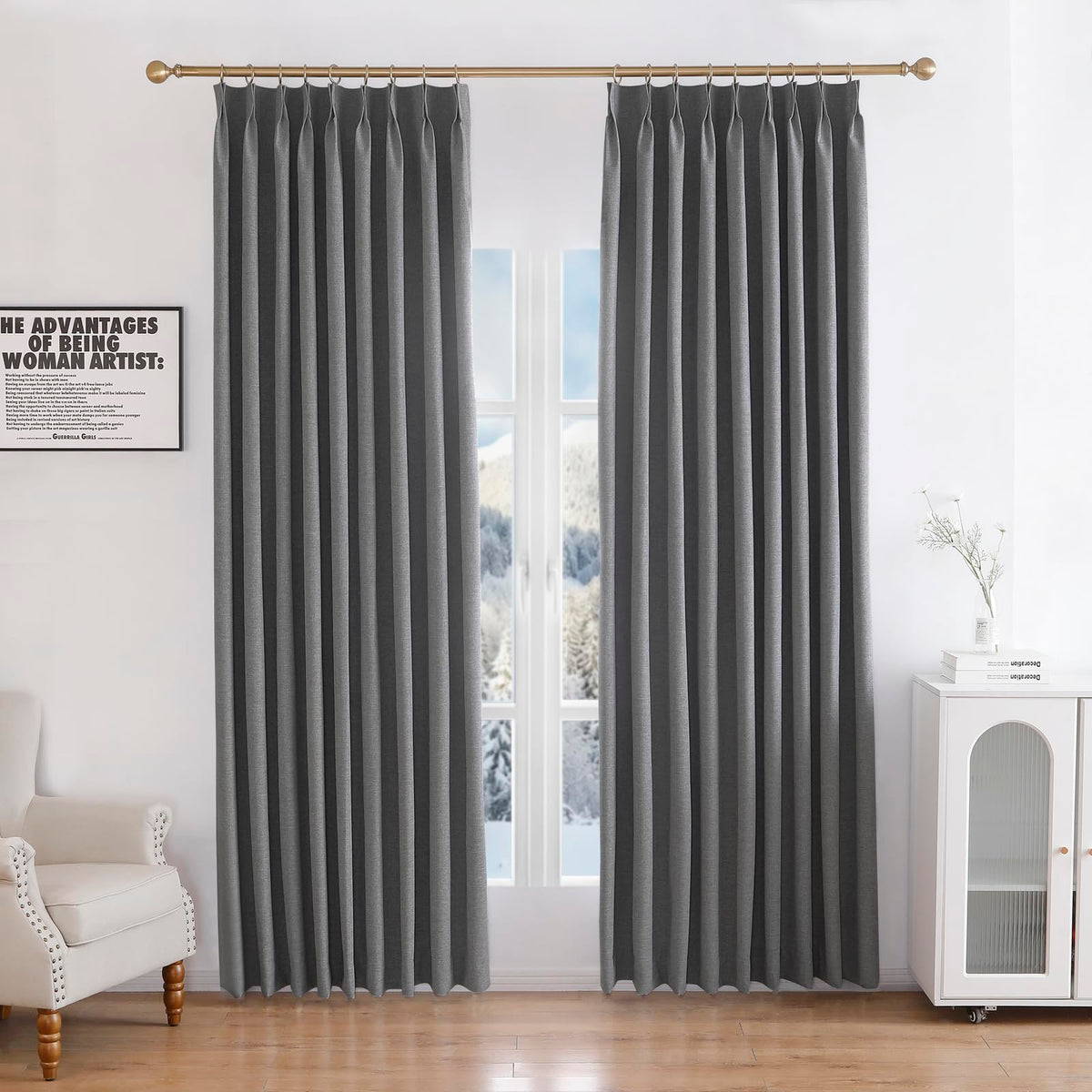 Linen 100% Blockout Curtains Pinch Pleated, 60W x 72L, 1 Panel