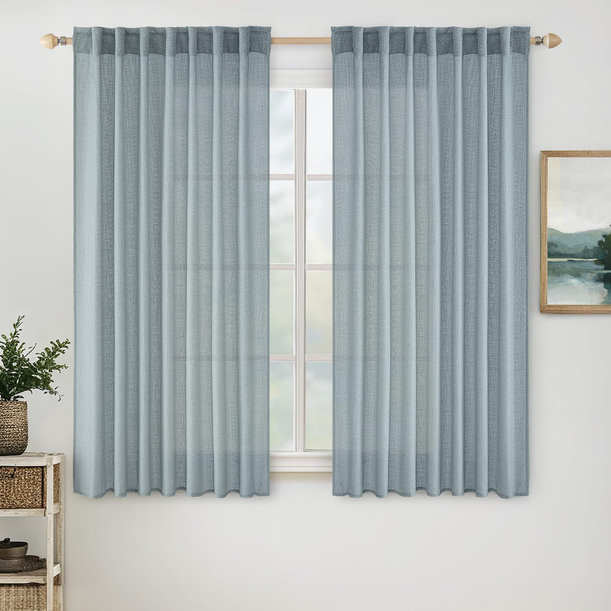 MIULEE Taupe Linen Curtains 52x84 Inch Length for Bedroom and Living Room