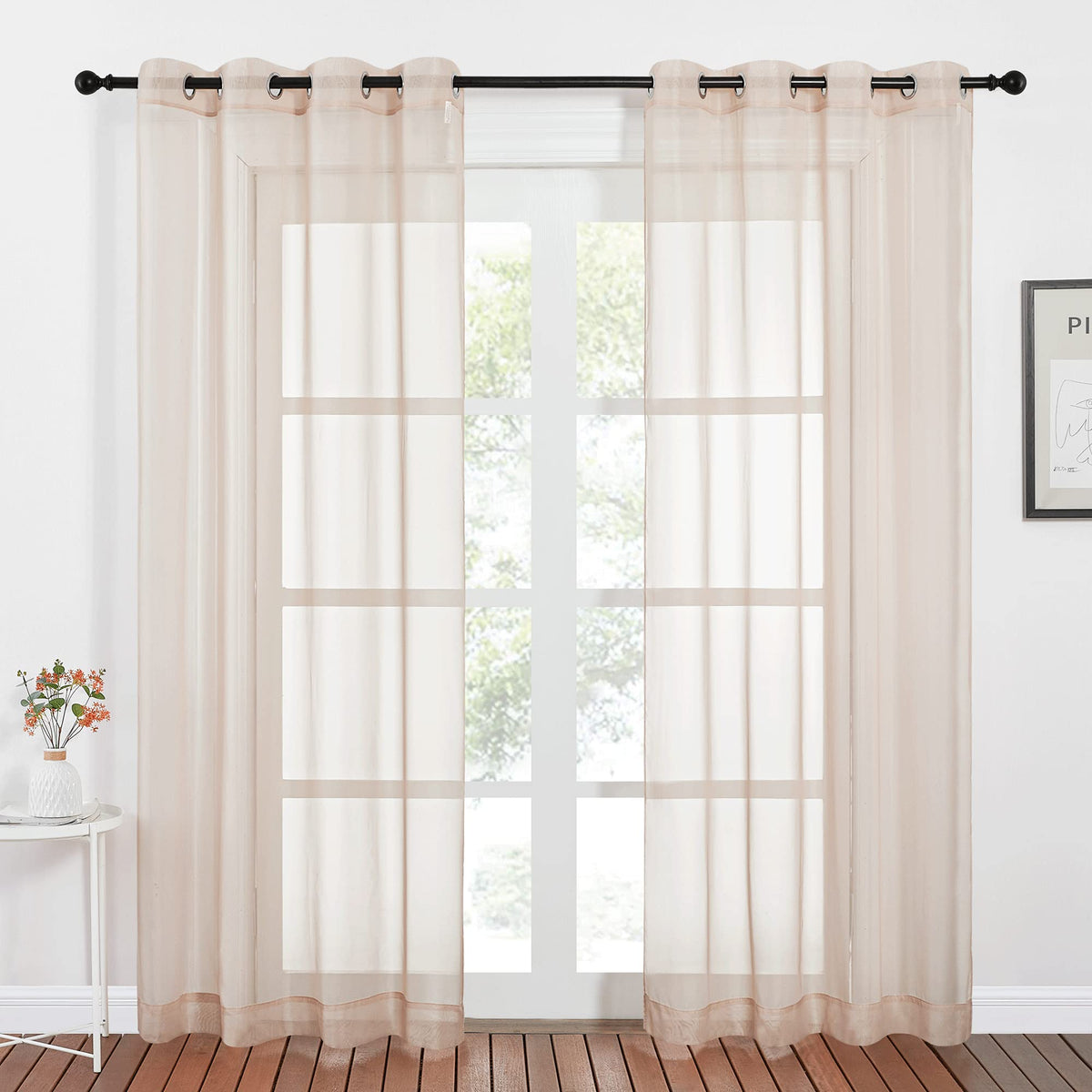 NICETOWN White Sheer Curtains & Drapes 96 inches Long for Living Room - Grommet Top Solid Lightweight & Airy Gauzy Window Treatments with Light Filtering for Bedroom, 2 Panels, W54 x L96