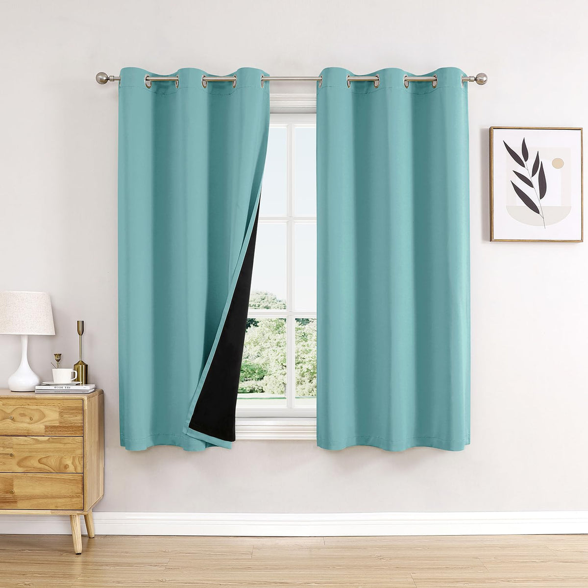 ChrisDowa 100% Blackout Curtains for Bedroom 63 Inch Long with Black Liner