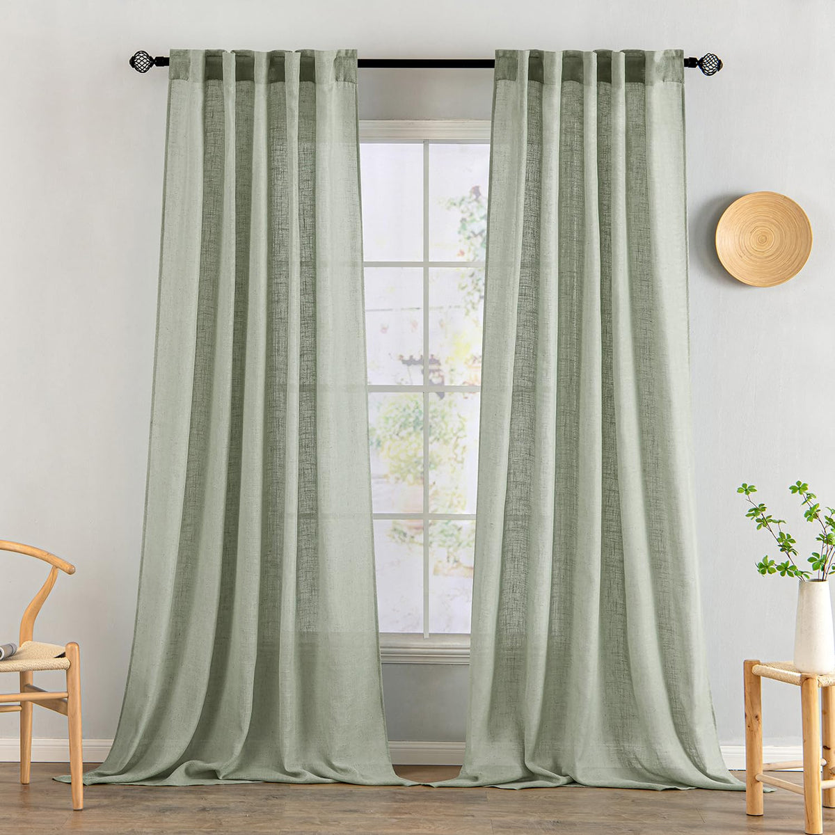 MIULEE Taupe Linen Curtains 52x84 Inch Length for Bedroom and Living Room